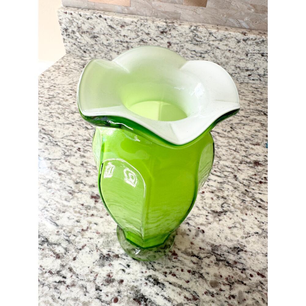 Vintage Green and White Glass Flower Vase